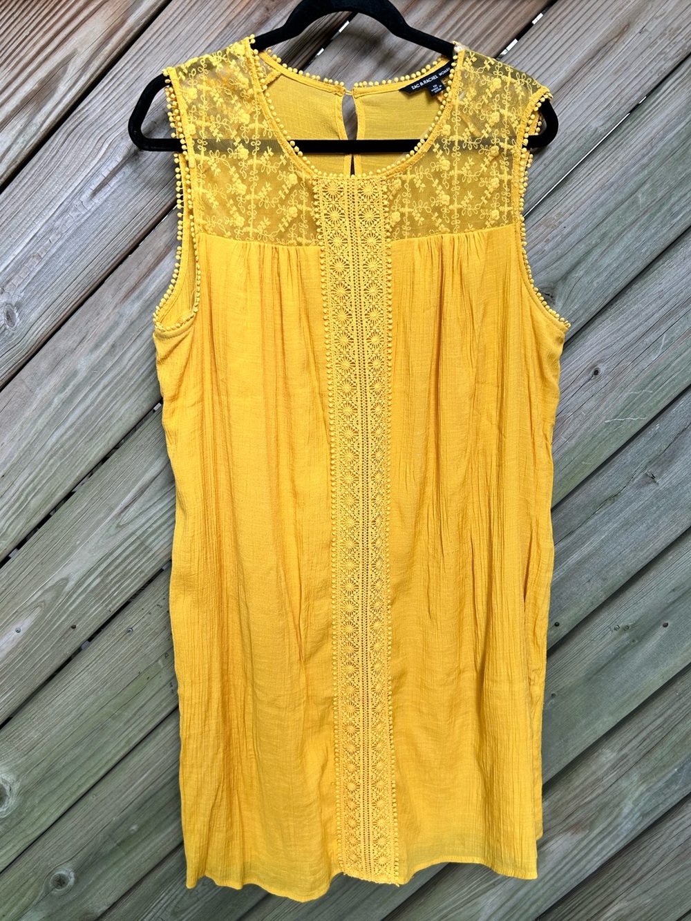 Zac & Rachel Golden Yellow Embroidered Lace Yoke Mini Shift Dress 1X
